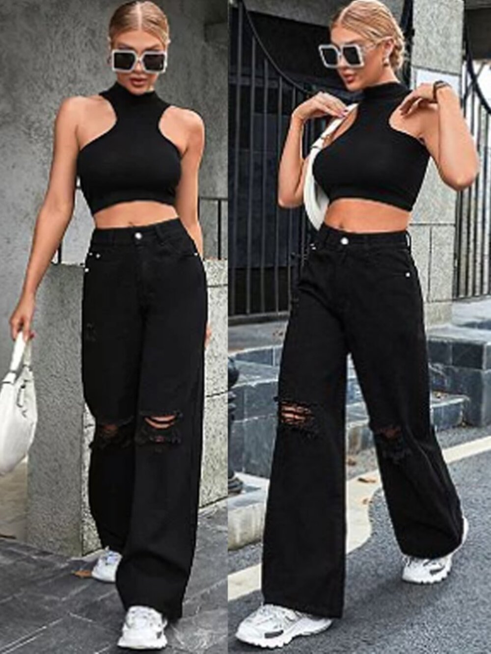 Refuge Denim Skater Y2K Wide leg Distressed Black Jeans Streetwear Size 03